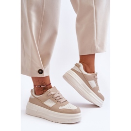 FJ1 Pantofi sport de damă pe o platformă masivă Bej Belisso 1