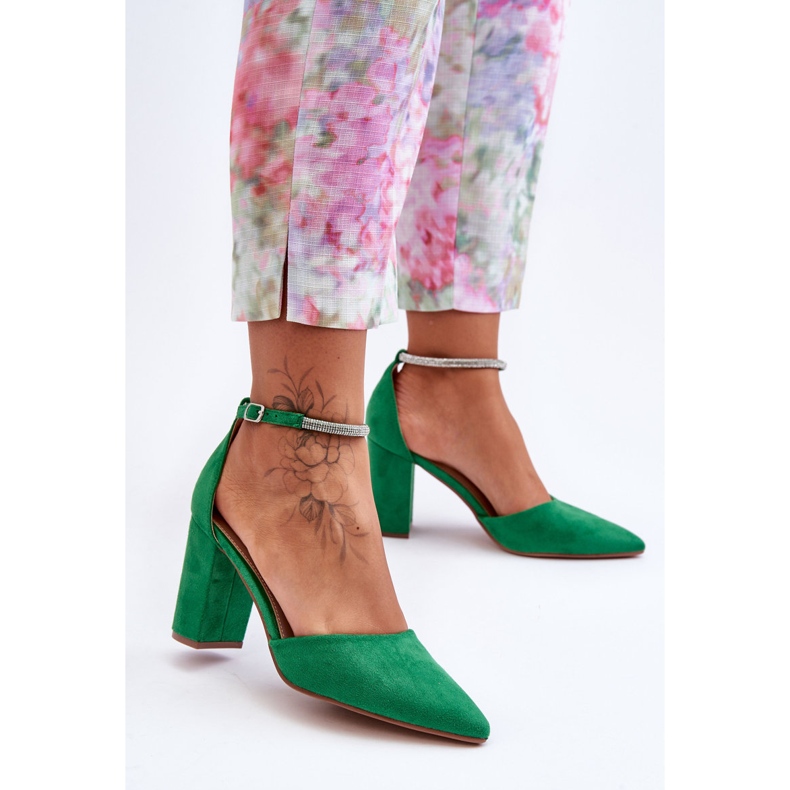 Pompe din piele intoarsa cu zirconiu cubic diamant verde 1