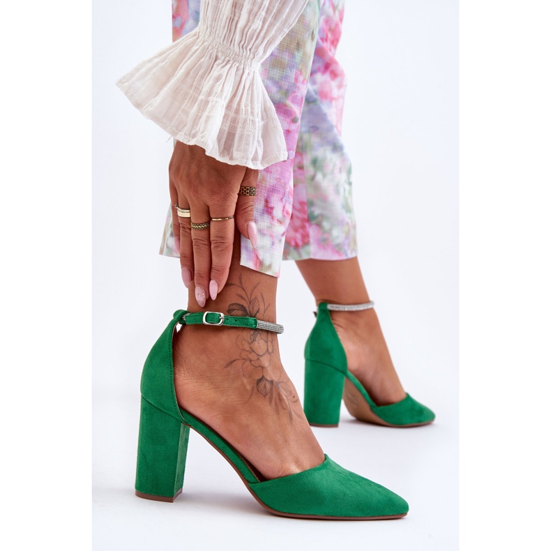 Pompe din piele intoarsa cu zirconiu cubic diamant verde 2