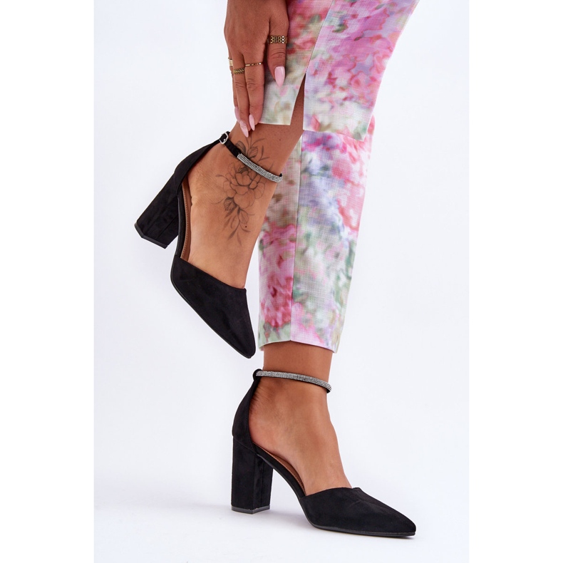 Pompe din piele intoarsa Black Diamond cu zirconiu cubic negru 1