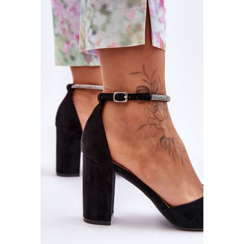 Pompe din piele intoarsa Black Diamond cu zirconiu cubic negru 2