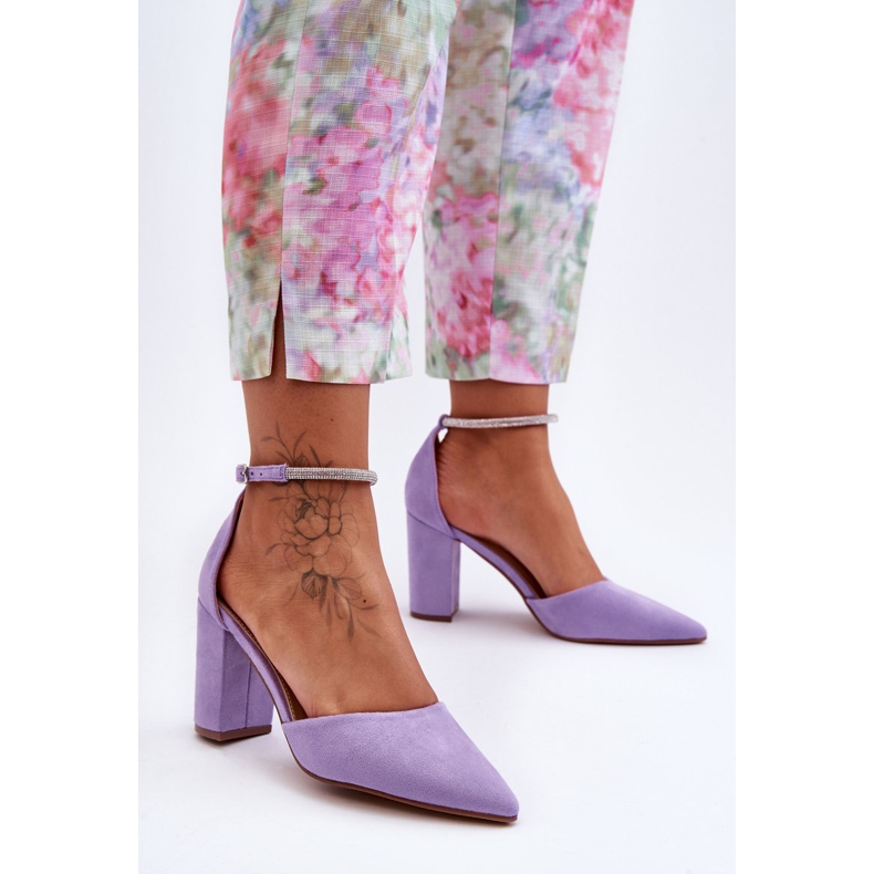 Pompe din piele intoarsa cu zirconiu cubic diamant violet 1