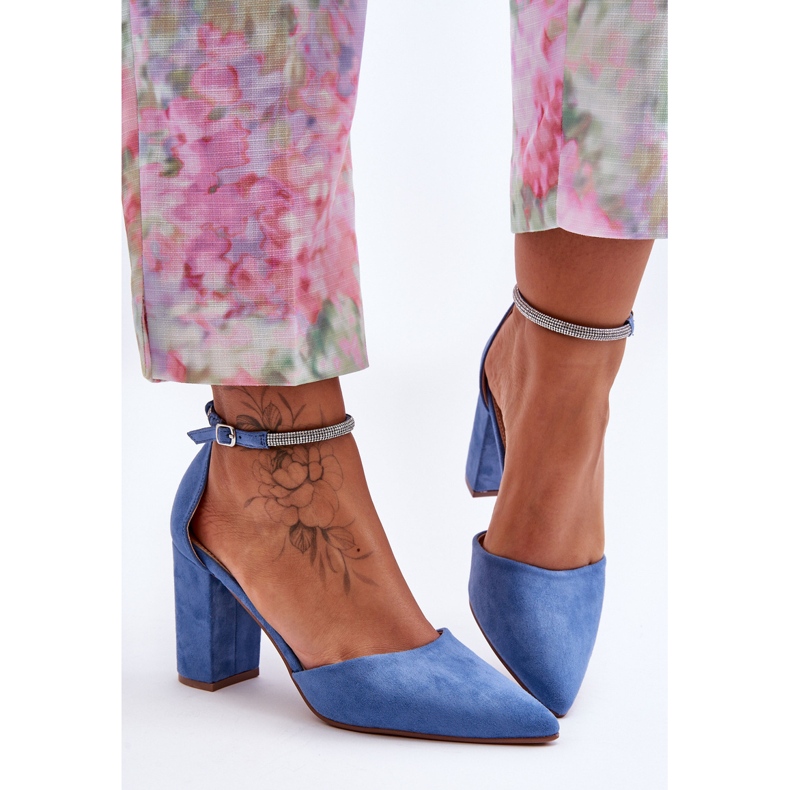 PS1 Pompe din piele intoarsa albastra diamant cu zirconiu cubic albastru 2