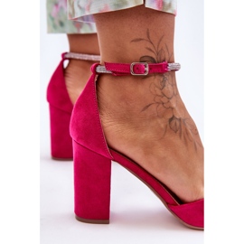 Pompe din piele intoarsa cu zirconiu fucsia diamant roz 2