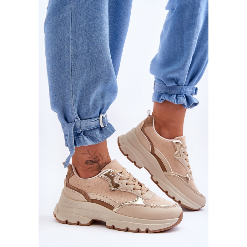 FG2 Icoane de pantofi sport cu platformă bej cu toc plat 2