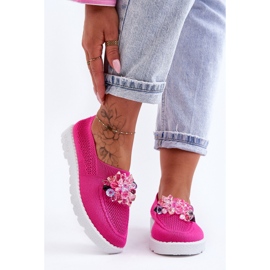 PM1 Tenisi Slip-On De Dama Cu Pietre Fucsia Simplu roz 8