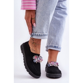 PM1 Tenisi Slip-on De Damă Cu Pietre Negru Simplu 7