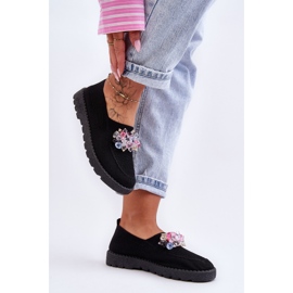 PM1 Tenisi Slip-on De Damă Cu Pietre Negru Simplu 3