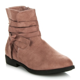 Seastar Botine din piele intoarsa roz 1