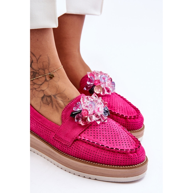 PM1 Mocasini Dama Platforma Cu Pietre Fuchsia Elonore roz 2