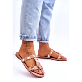 Papuci pentru femei cu știfturi mari nude roz 2