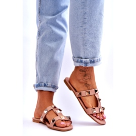 Papuci pentru femei cu știfturi mari nude roz 5