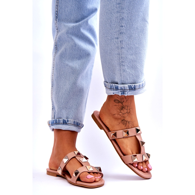 Papuci pentru femei cu știfturi mari nude roz 5