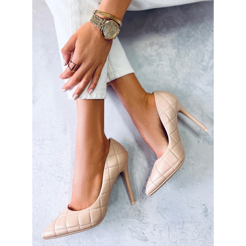 Pompe matlasate cu toc înalt Raquel Nude bej 1