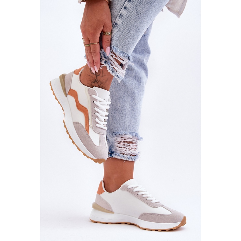 FJ1 Pantofi sport damă din piele alb-portocaliu Somerio 1