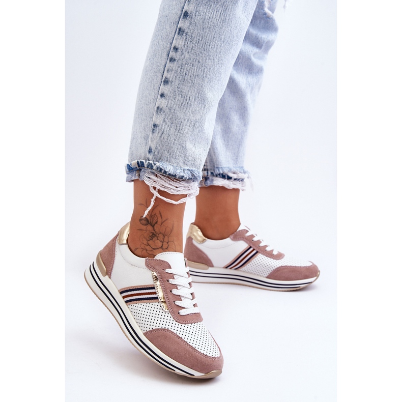 Pantofi Sport din Piele S.Barski AL21575 Alb si Roz 1