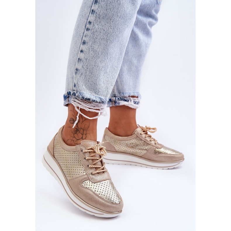 Pantofi Sport din Piele Cu Perforati S.Barski AL22246 Aur de aur 1 Pantofi Sport din Piele Cu Perforati S.Barski AL22246 Aur de aur 1