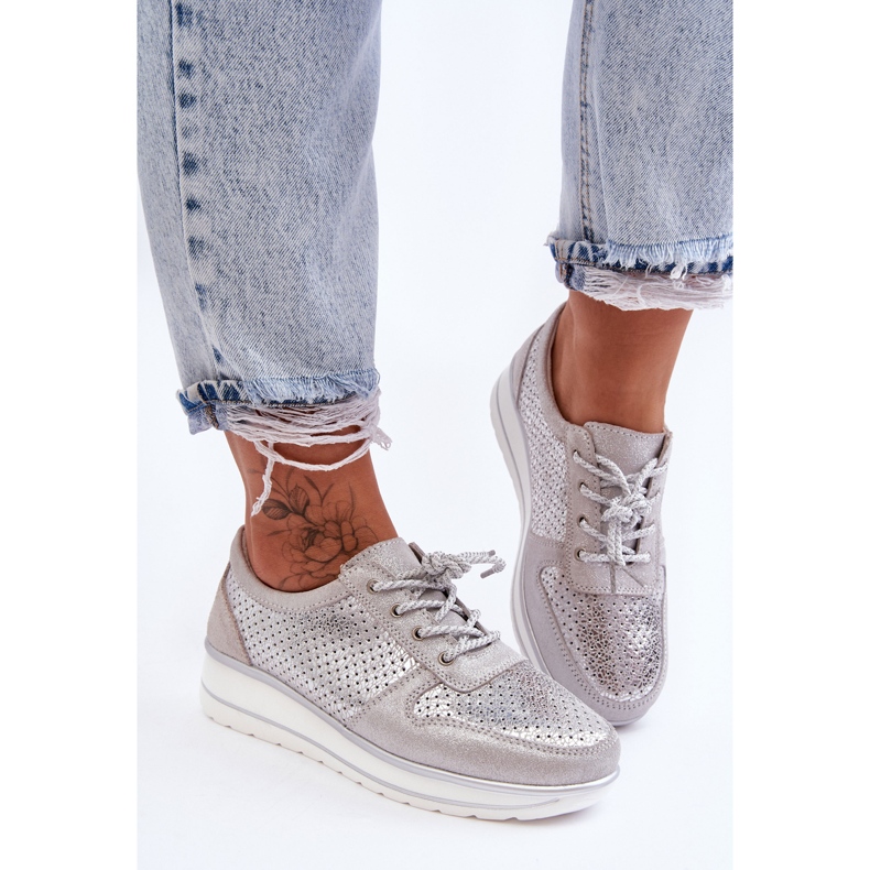 Pantofi Sport din Piele Cu Perforati S.Barski AL22246 Argintiu 2