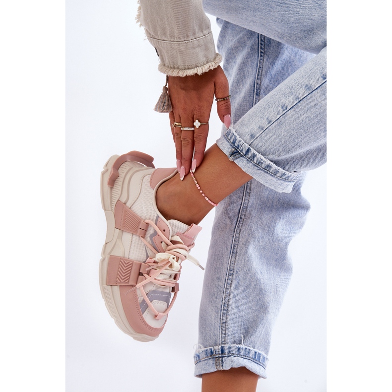 PS1 Pantofi sport la modă pentru femei, cu șireturi, bej-roz Chillout! 2