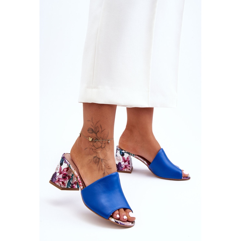 Lewski Shoes Papuci de piele pentru femei cu tocuri înalte Pantofi Leewski 3209/K Albastru 1 Lewski Shoes Papuci de piele pentru femei cu tocuri înalte Pantofi Leewski 3209/K Albastru 1