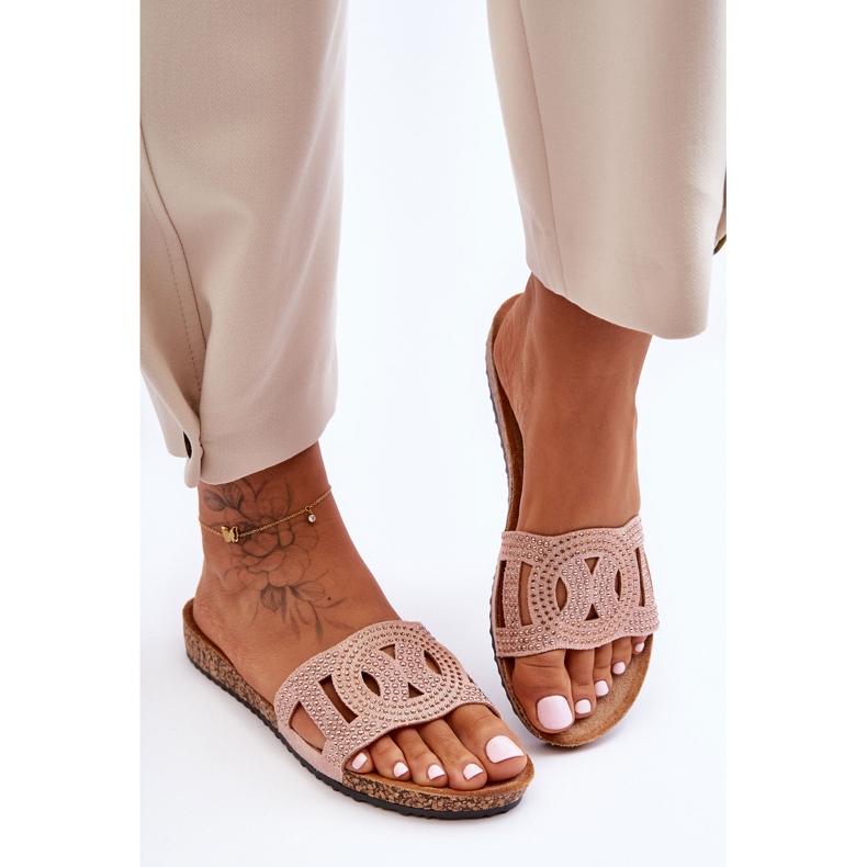 Papuci cu împânzire damă Evelins roz 1