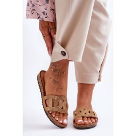 Papuci cu împânzire pentru damă Evelins maro 1