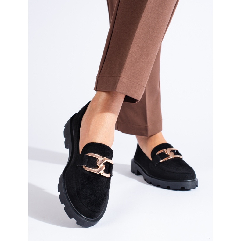 Cizme negre din piele intoarsa cu lant de la Shelovet negru 1