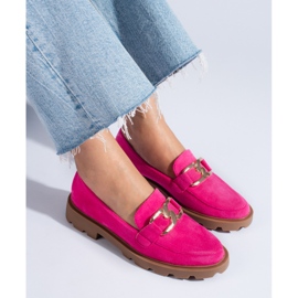 Brogues din piele intoarsa cu lant Shelovet fucsia roz 1