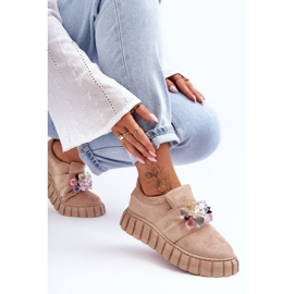 PS1 Pantofi Sport Slip-On La Moda Cu Decorare Bej Inchis Desire 1