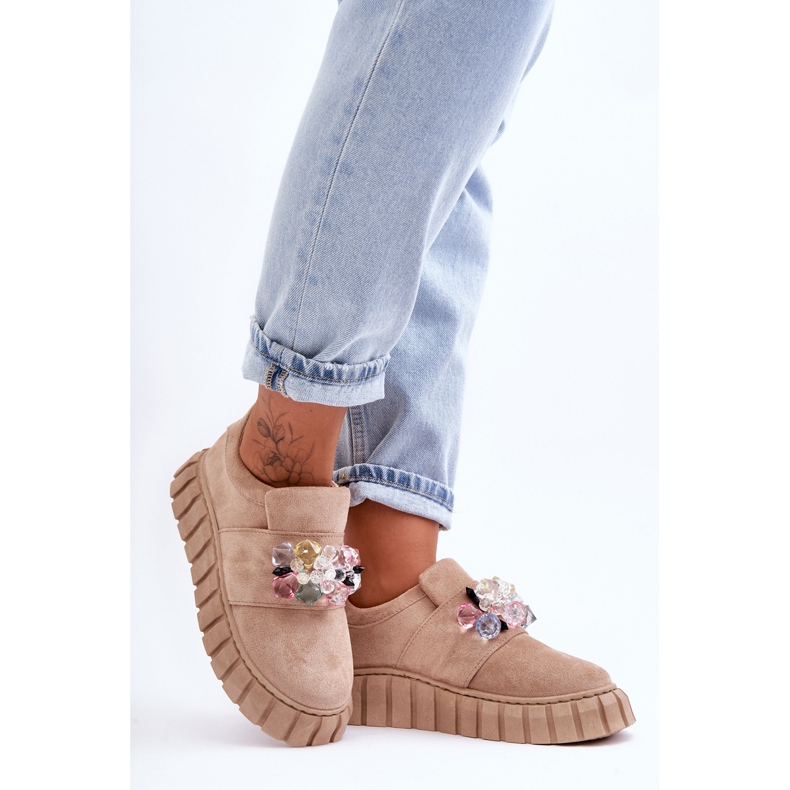 PS1 Pantofi Sport Slip-On La Moda Cu Decorare Bej Inchis Desire 2