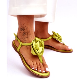 STEPHAN Sandale de damă flip-flop cu un trandafir din stofă, lime verde 2 STEPHAN Sandale de damă flip-flop cu un trandafir din stofă, lime verde 2