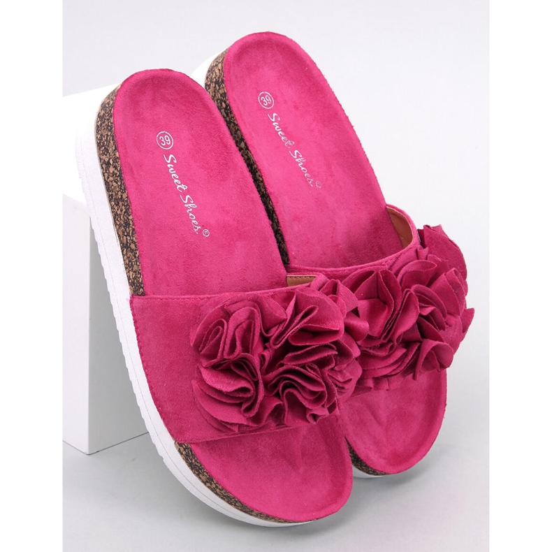 Papuci Rizzo Fuchsia cu flori de piersic roz 1 Papuci Rizzo Fuchsia cu flori de piersic roz 1