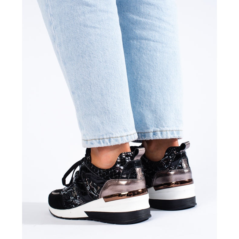 Goodin Adidași din piele cu imprimeuri de șarpe negru 2