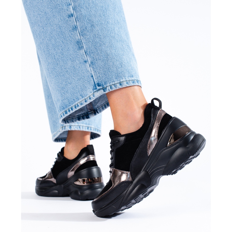 Tenisi de dama din piele neagra Shelovet negru 2