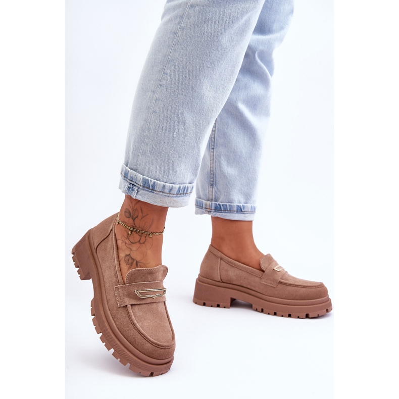 PS1 Mocasini cu slip-on din piele intoarsa de dama Bej inchis Pure Love 1