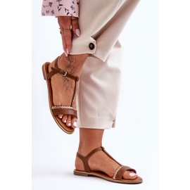 Sandale maro Penna Cubic Zirconia pentru femei 1