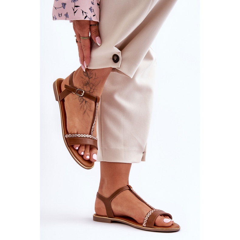 Sandale maro Penna Cubic Zirconia pentru femei 1