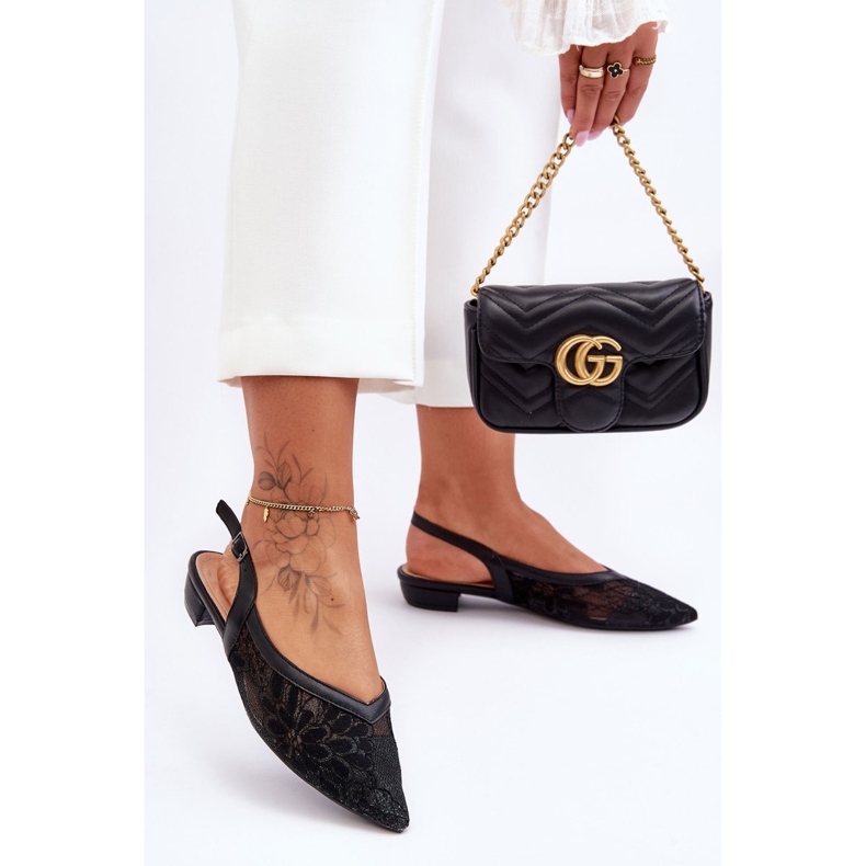 PG1 Balerini cu flori de dama Black Adore negru 1