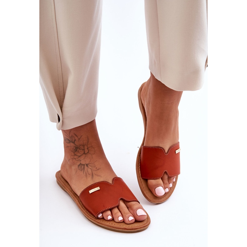 Sandale confortabile de damă cu toc plat, maro Coraline 1