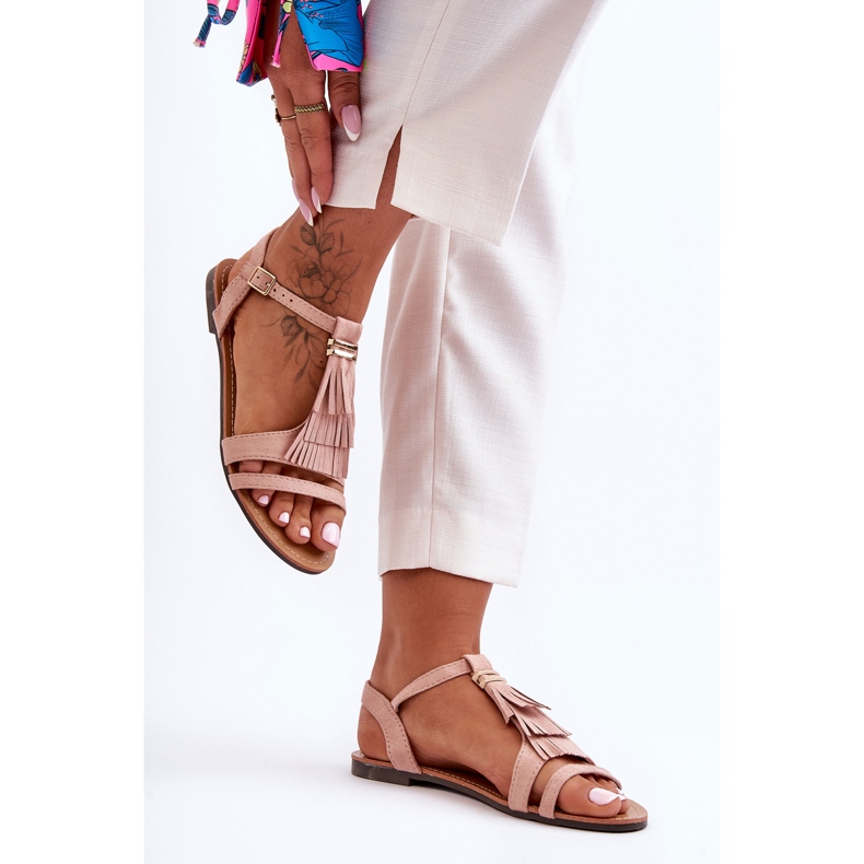 Sandale Plate Din piele intoarsa Cu Ciucuri Roz Deschis Viva 2 Sandale Plate Din piele intoarsa Cu Ciucuri Roz Deschis Viva 2