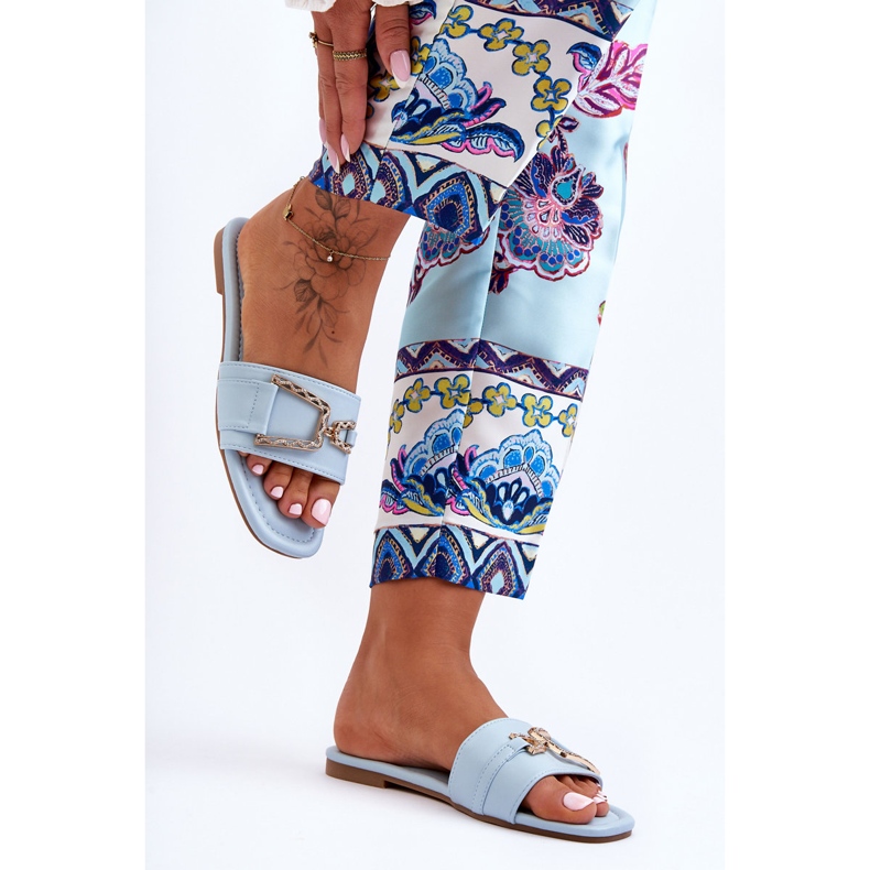 Papuci de damă, clasici, albastru, împodobiți impresionați 2