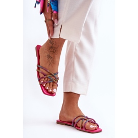 Papuci De Dama Cu Dungi Si Strasuri Multicolor Leomi roz 2