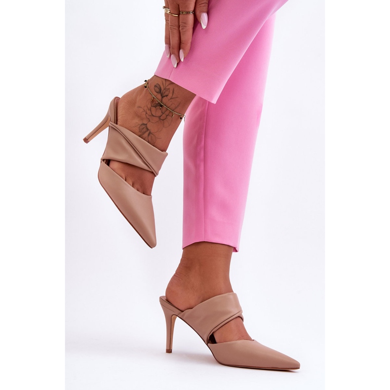 Inna Papuci din piele cu toc inalt Aveline Bej Inchis 2