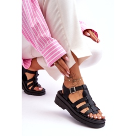 STEPHAN Sandale Plate Piele Cu Bretele Negre Diosa negru 2