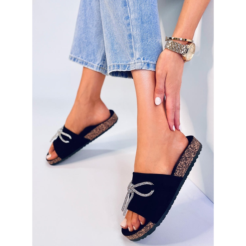 Tobogane din pluta cu strasuri Dietz Black negru 1