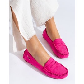 Mocasini de dama din piele intoarsa Shelovet elastic fucsia roz 1