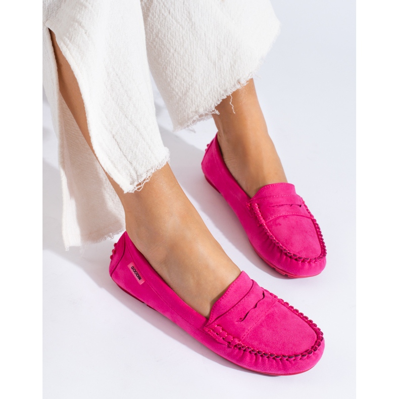 Mocasini de dama din piele intoarsa Shelovet elastic fucsia roz 1