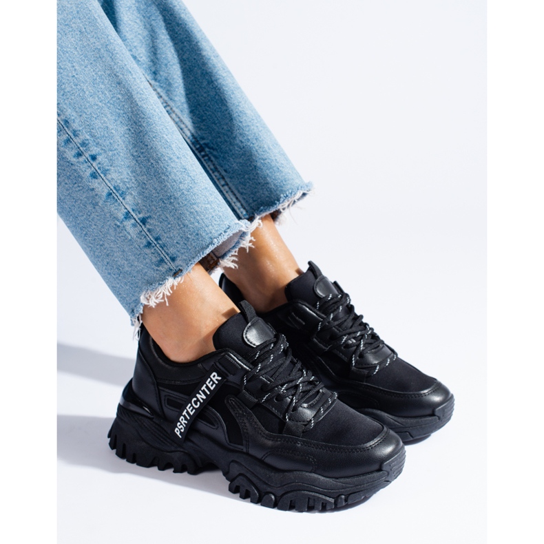 Seastar Adidasi negri Shelovet de dama cu talpa groasa negru 1