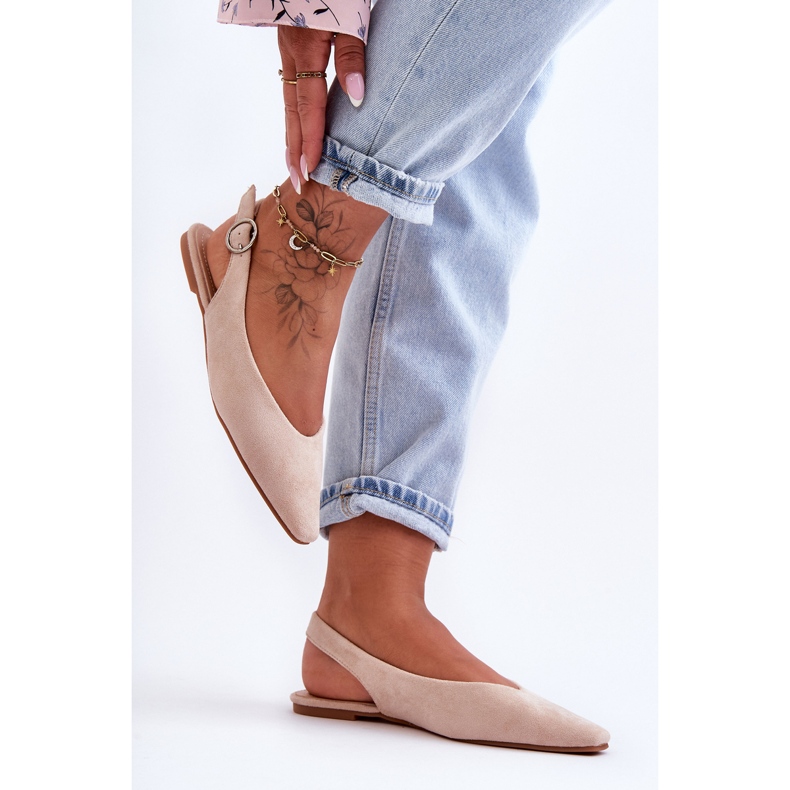 PS1 Balerini Kenra pentru femei, bej, din piele intoarsa 2