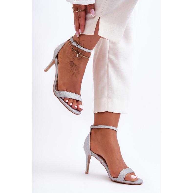 Sandale cu toc înalt argintiu Gedna strălucitoare 1